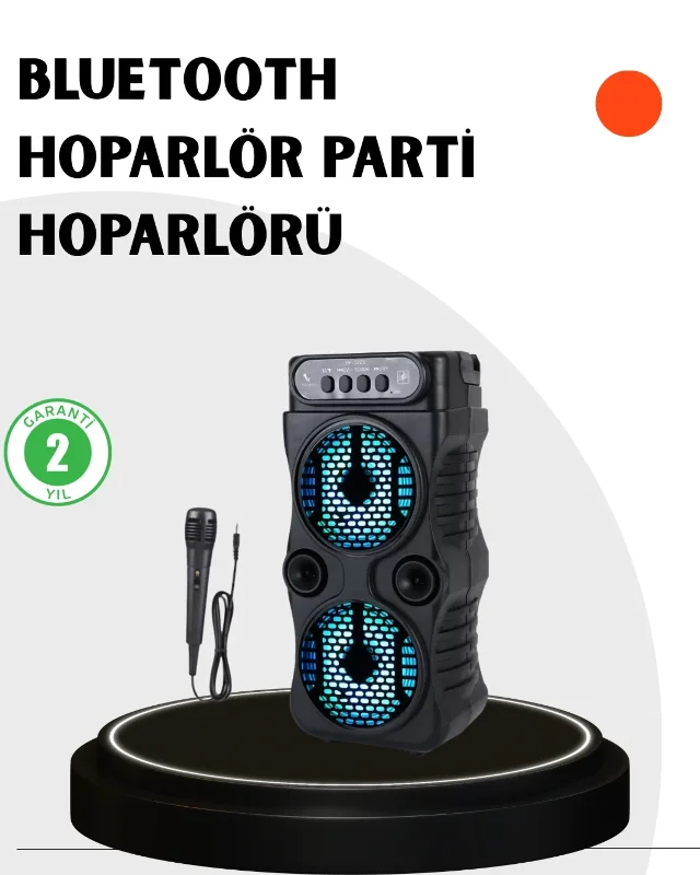 Taşınabilir Bluetooth Hoparlör 1200 Mah Şarjlı Led Işıklı