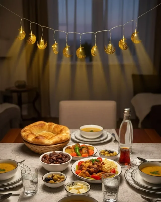 Minareli Hilal Led Işık 2 Adet Pilli Metal Dekorasyon
