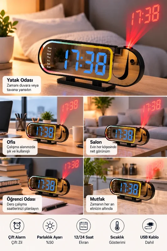 Modern Led Dijital Masa Saati 12 24 Saat Göstergeli