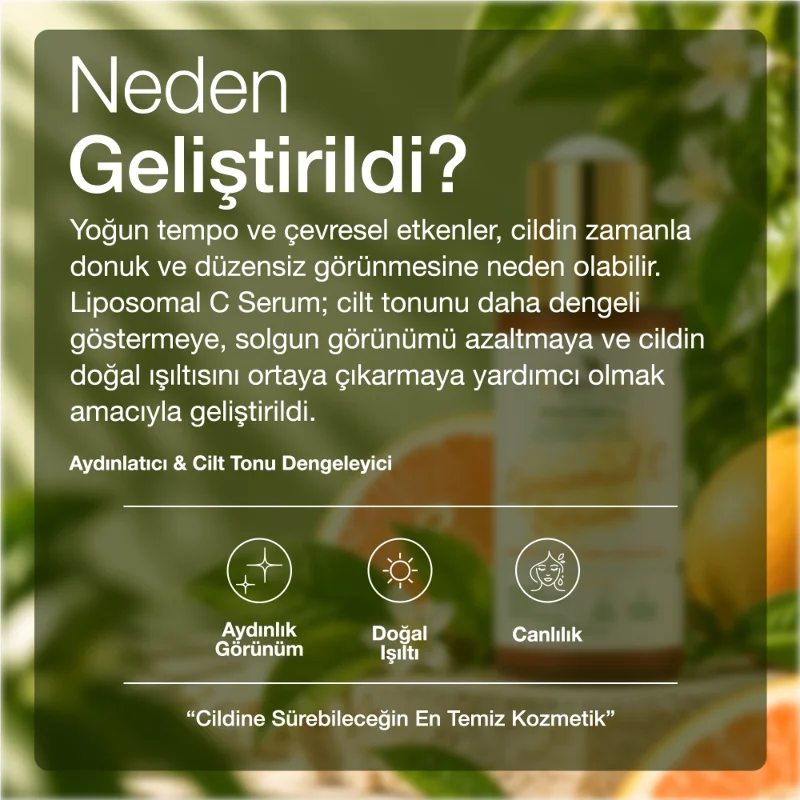 Liposomal C Serum | Aydınlatıcı & Cilt Tonu Dengeleyici | Lipozomal C Vitamini, Maca & Meyan | 30mL