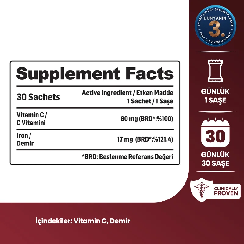 Lipozomal Demir | Lipozomal Kaplama ile Çok Yüksek Emilim ve Mide Dostu | Smart Supplement | 30 Şase