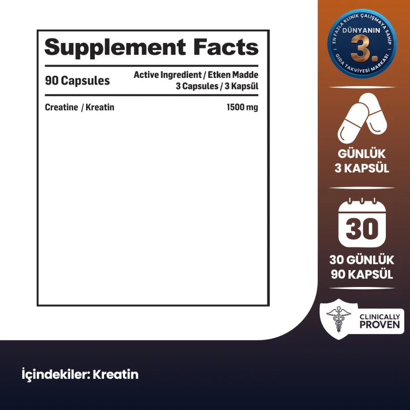 Kreatin Monohidrat | Aktif Yaşam | 500mg | 90 Kapsül