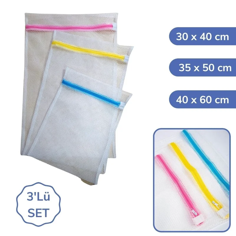 Fermuarlı Çamaşır Yıkama Filesi 3'lü Set x 2 (6 Adet) - 3 Farklı Boy