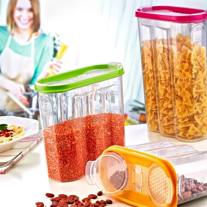 2 Kapaklı Ölçekli Kuru Gıda Saklama Kutusu 1,7 L 2'li Set - Erzak Kabı