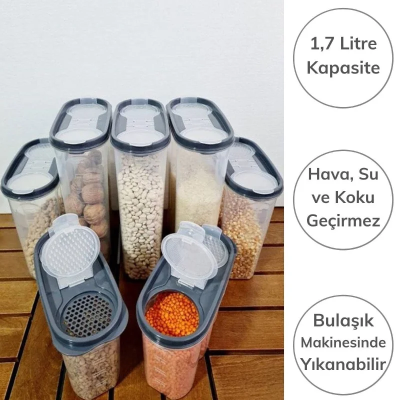 2 Kapaklı Ölçekli Kuru Gıda Saklama Kutusu 1,7 L 2'li Set - Erzak Kabı