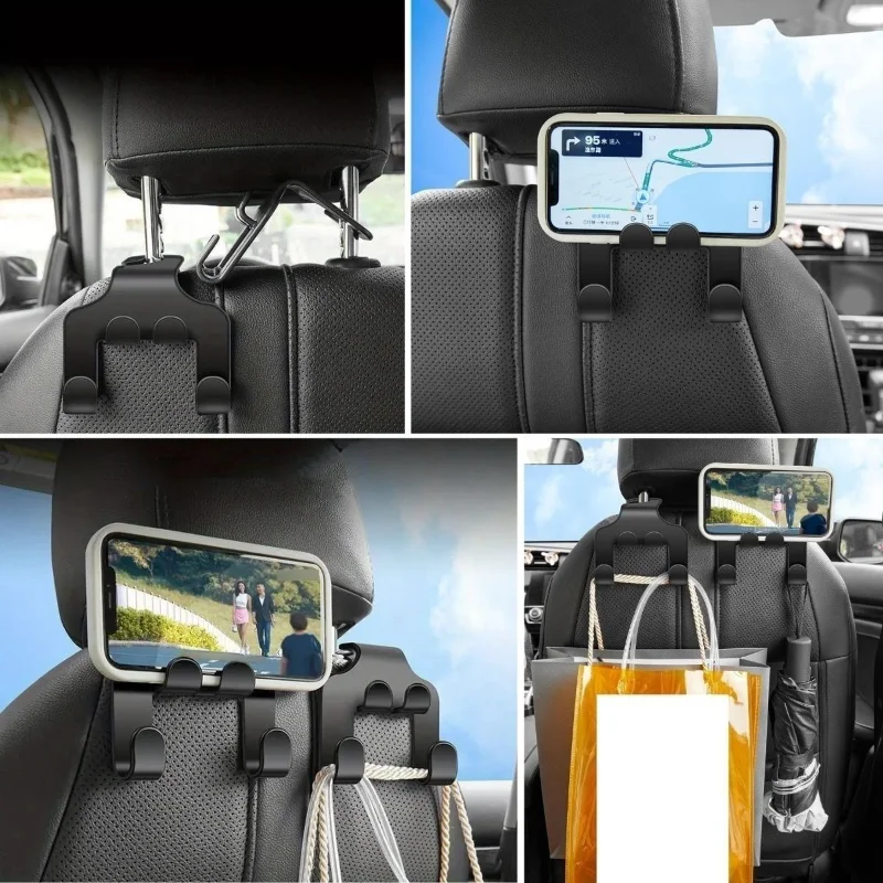 Oto Koltuk Arkası Askı ve Telefon Tablet Tutucu 2'li Set - Çanta Poşet Askılı Organizer