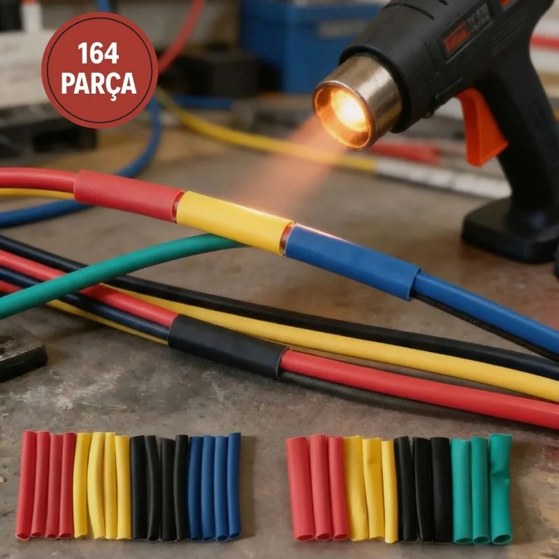 164 Parça Isı ile Daralan Makaron Seti 2'li Set - Renkli Kablo İzolasyon Shrink Tube