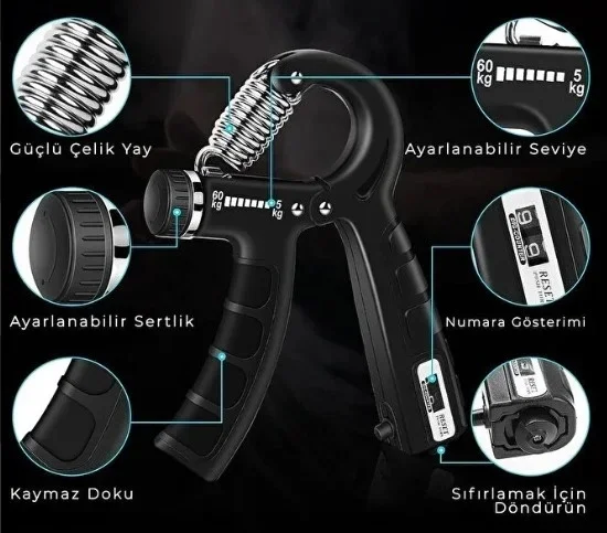 Ergonomik Sayaçlı El Yayı 5-60 Kg Bilek Egzersiz Aleti