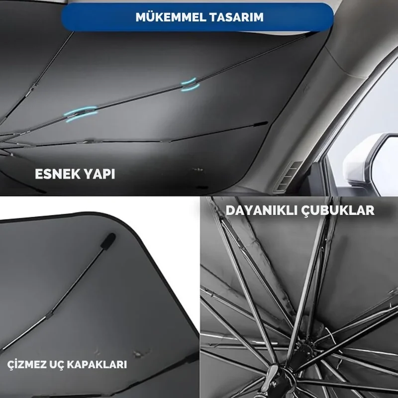Güneş Işığından Koruyan Oto Şemsiye 145 Cm Uyumlu Toyota Yaris Vw Polo Kia Rio