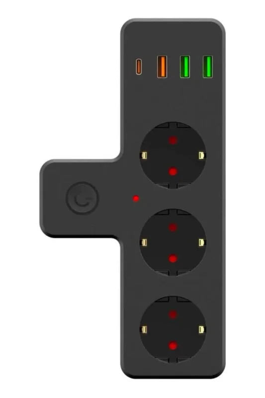 Güvenli Termal Akım Korumalı 3 Soket 3 Usb 1 Type-c Priz