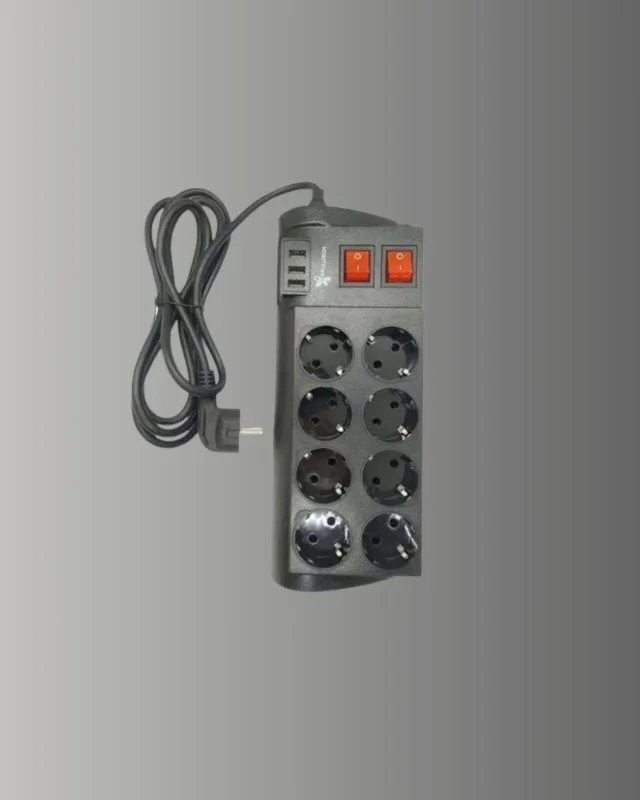 Isıya Dayanıklı 8'li Priz 2 Metre 3 Usb'li Uzatma Kablosu