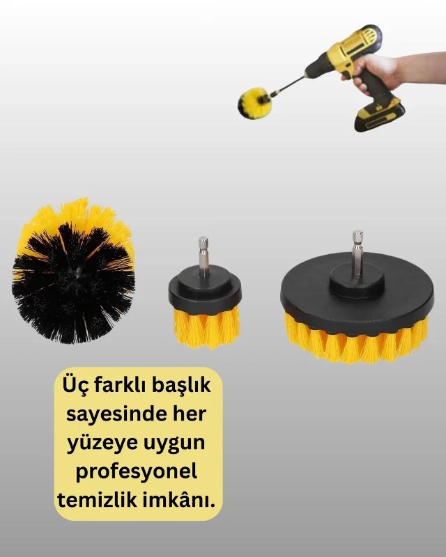 Pratik Temizlik Fırça Seti 3'lü Matkap Ucu Aparatı