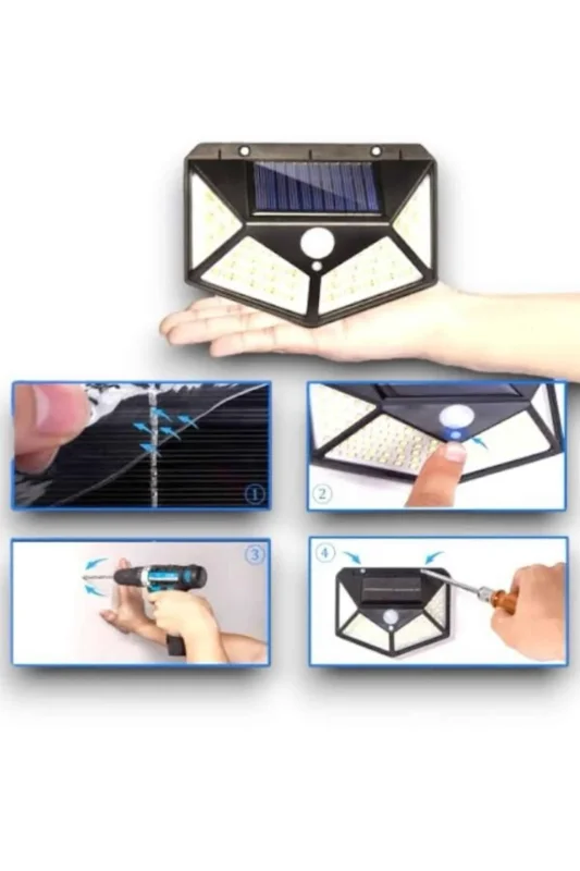 Güneş Enerjili Sensörlü Duvar Lambası 100 Led Bahçe