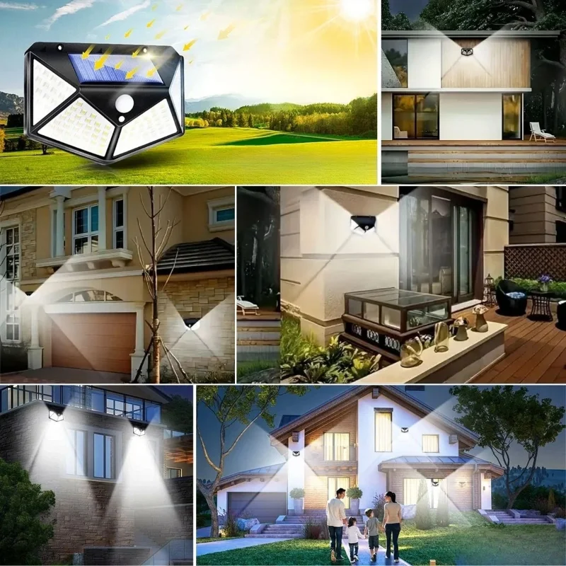 Solar Güneş Enerjili 100 Ledli Bahçe Duvar Lambası 3