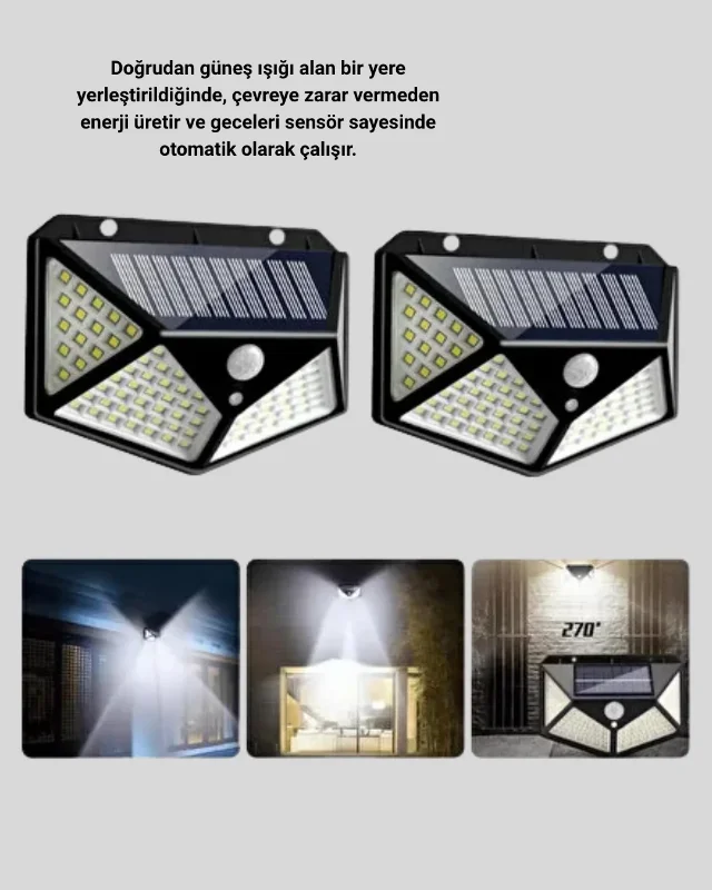 Güçlü 100 Led Solar Dış Mekan Lamba Sensörlü