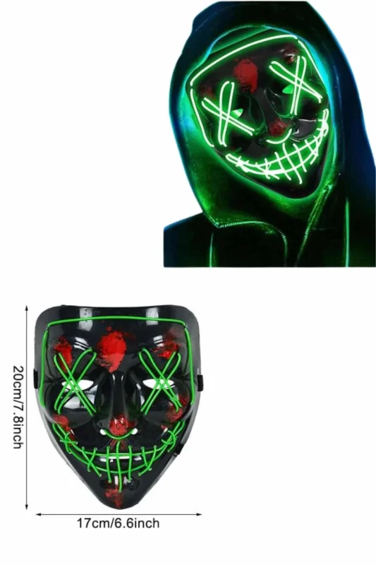 Cadılar Bayramı Işıklı Neon Maske 3 Modlu Pvc