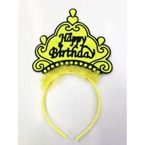 Neon Renkli Happy Birthday Taç 12 Adet Parti Aksesuarı