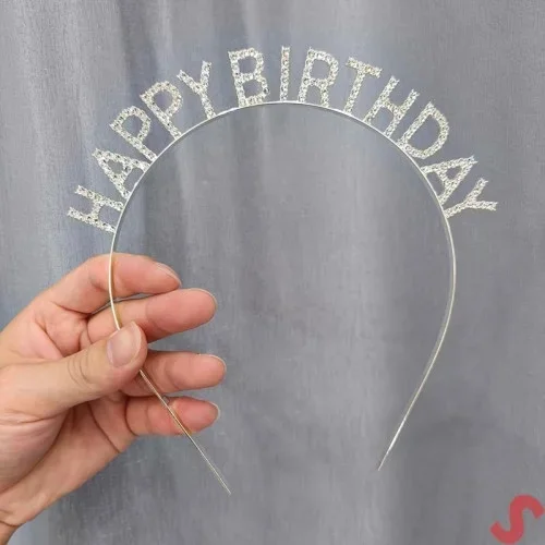 Happy Birthday Gümüş Taç 17x16 Cm Doğum Günü Aksesuarı