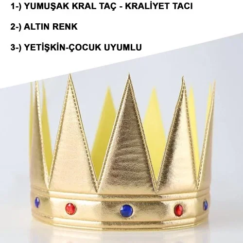 Kraliyet Tarzı Altın Renk Eva Tacı 55 Cm Yetişkin Çocuk Uyumlu