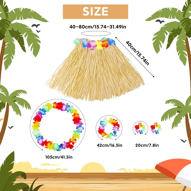 Hawaii Temalı Parti Seti 40 Cm Etek Ve Çiçek Aksesuarlar 5 Parça
