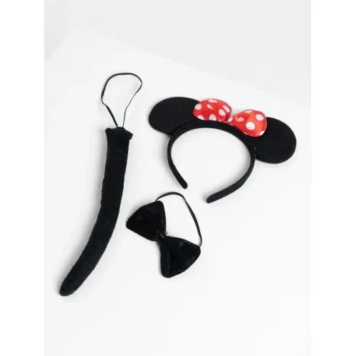 Eğlenceli Minnie Mouse Kostüm Seti Taç Kuyruk Papyon