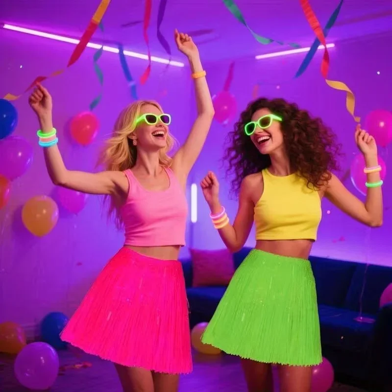 Hareketli Neon Sarı Hawaii Eteği 40 Cm Parti Aksesuarı