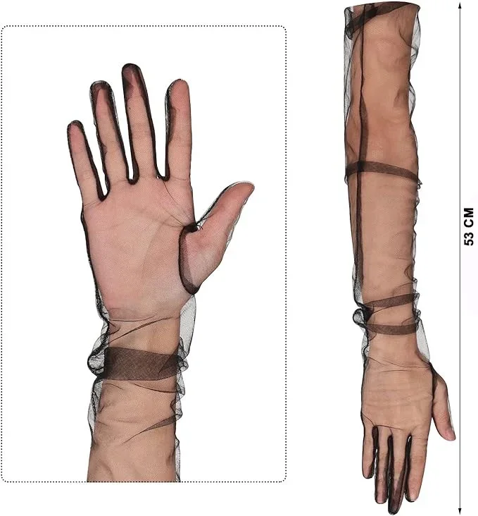 Şık Mega Tül Eldiven 53 Cm Siyah Renk Yetişkinler İçin