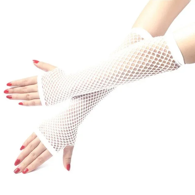 Beyaz Uzun File Örgü Eldiven 26 Cm Parti Kutlamaları İçin