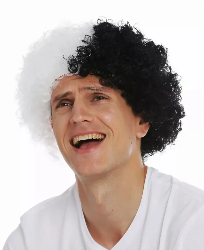 Kıvırcık Afro Peruk Siyah Beyaz 1 Adet Taraftar İçin