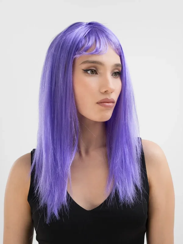 Uzun Mor Renk Düz Peruğu 60 Cm Yetişkinler İçin