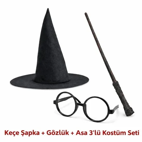 Çocuklar İçin Harry Potter Tarzı Kostüm Seti 3 Parça