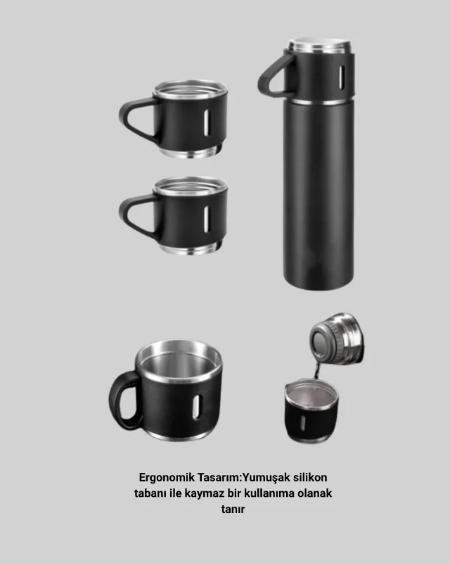 Şık Paslanmaz Çelik Termos Seti 500 Ml Hediye Kutulu