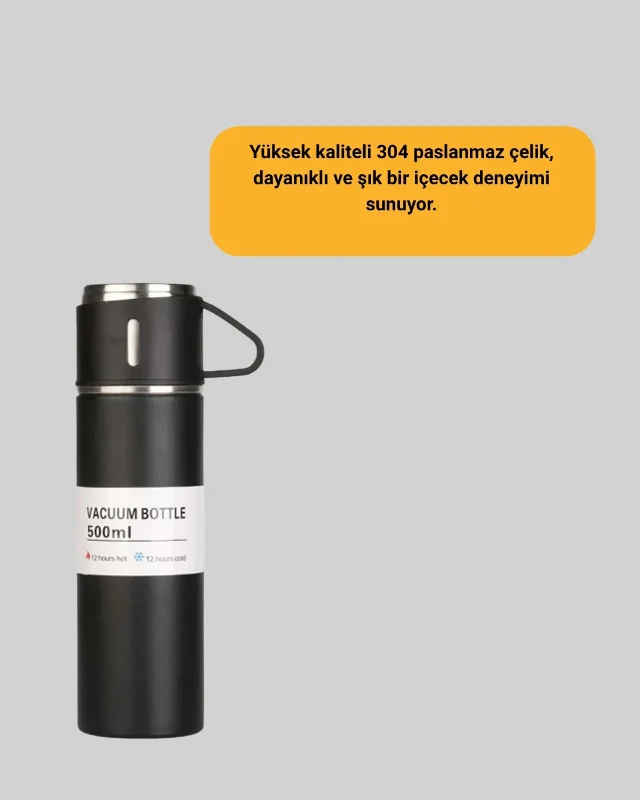 Şık Paslanmaz Çelik Termos Seti 500 Ml Hediye Kutulu