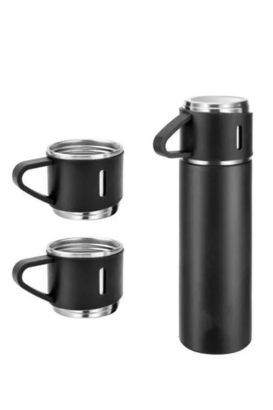Şık Termos Seti 500 Ml 3 Bardaklı Vakumlu Tasarım
