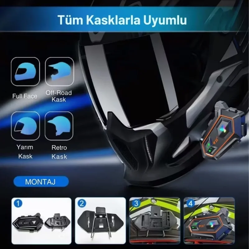 Kablosuz Bluetooth Kulaklık - Suya Dayanıklı Motosiklet Kask Kulaklığı