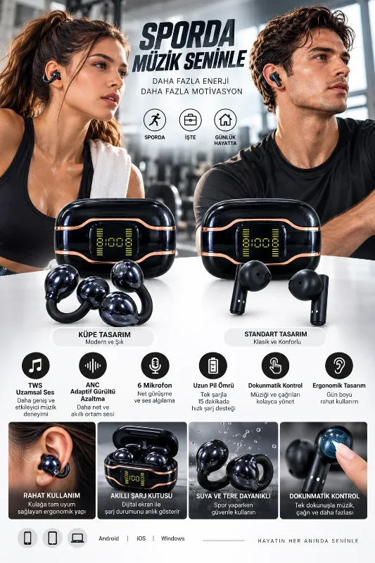 Konforlu Tws Bluetooth Kulaklık Seti 4 Adet Anc Dokunmatik Kontrol