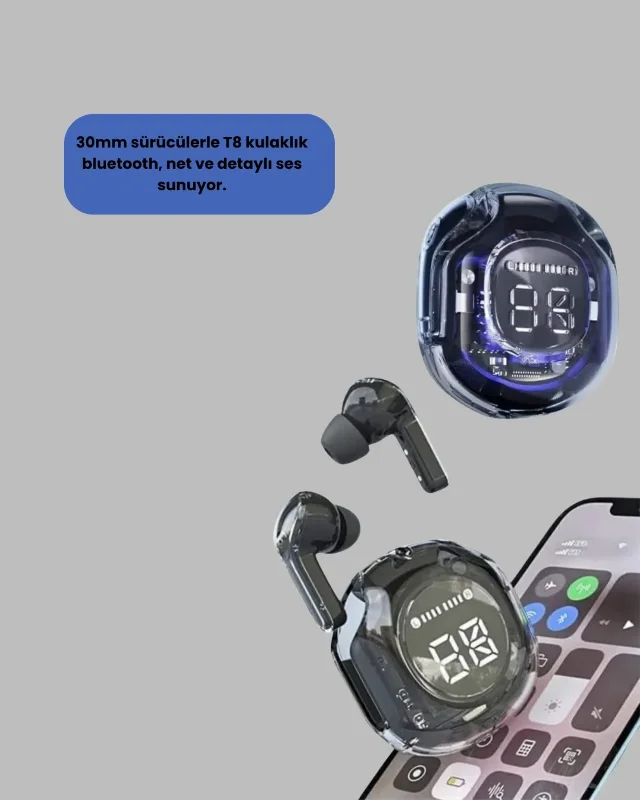 Kablosuz Bluetooth Kulaklık 30mm Sürücü Led Ekranlı
