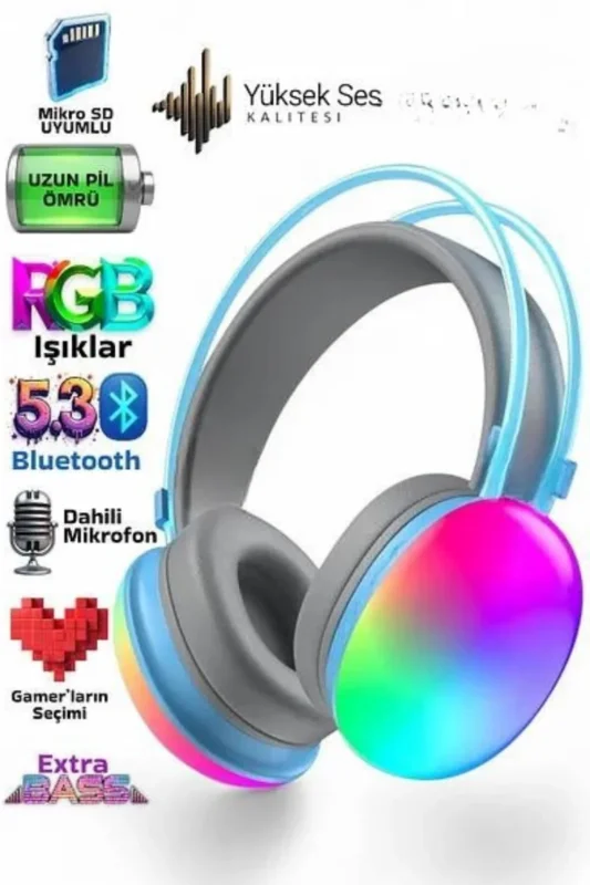 Kablosuz Rgb Işıklı Kulaklık 10 Metre Bluetooth Oyun Kullanımı