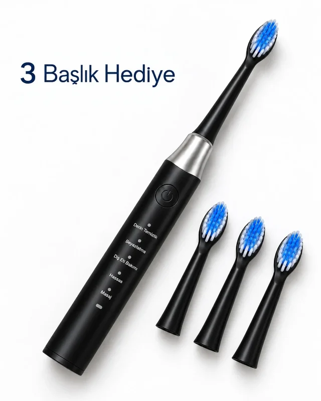 Elektrikli Diş Fırçası 3 Yedek Başlık İle Siyah Renk