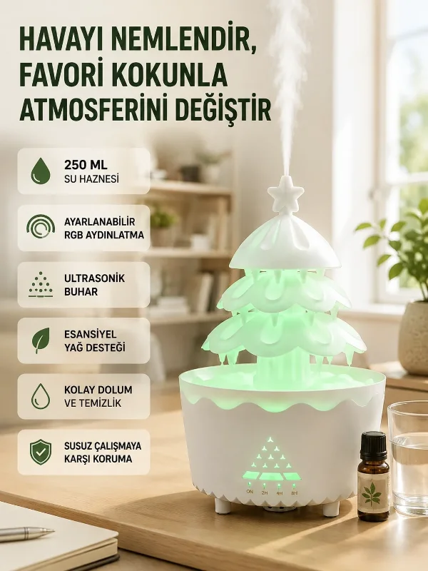 Led Işıklı Ultrasonik Buhar Makinesi 250 Ml Esansiyel Yağ Aroma Yayıcı
