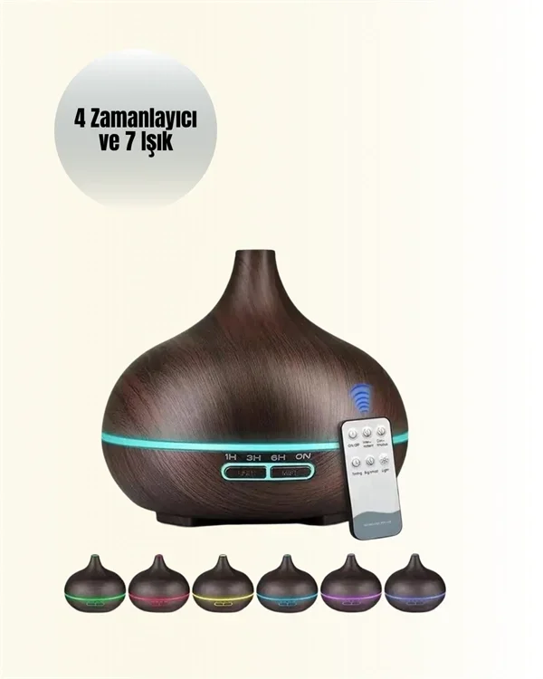 Aromaterapi Difüzörü 550 Ml 7 Renkli Işık Seçeneği