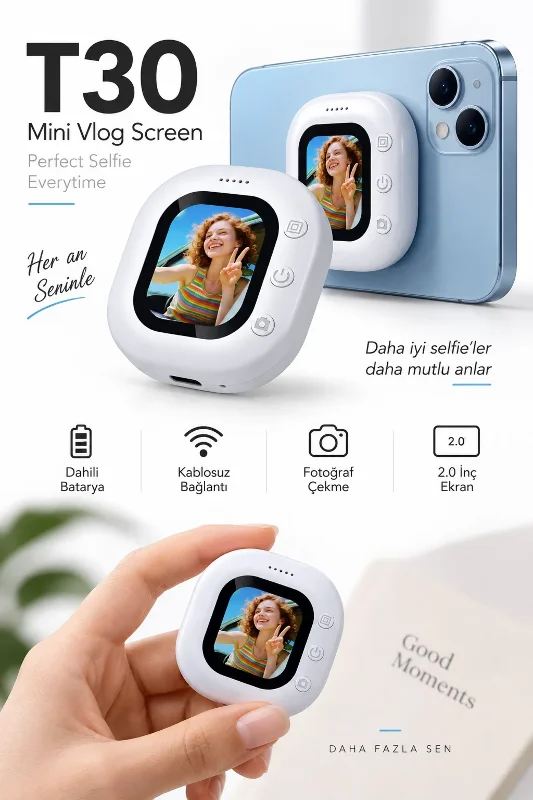 Kompakt Mini Selfie Ekran 2.0 İnç Kablosuz Bağlantı