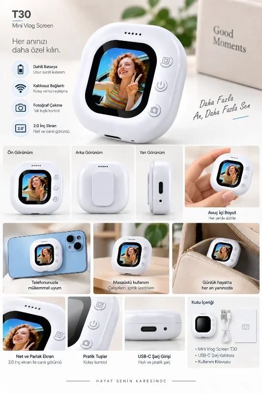 Kompakt Mini Selfie Ekran 2.0 İnç Kablosuz Bağlantı
