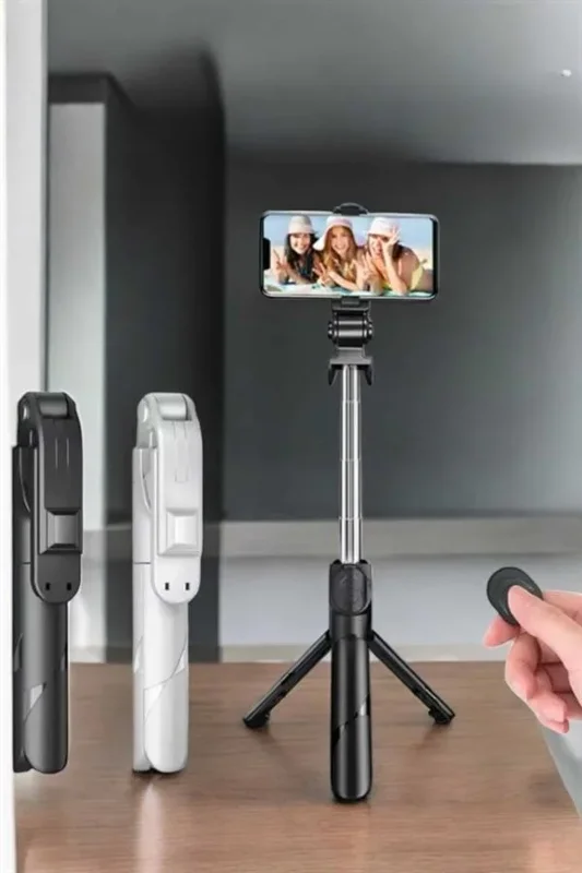 Kumandalı Selfie Çubuğu Ve Tripod Telefon Tutucu Siyah