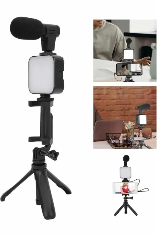 Kumandalı Mikrofonlu Tripod Telefon Tutucu Led Işık Seti