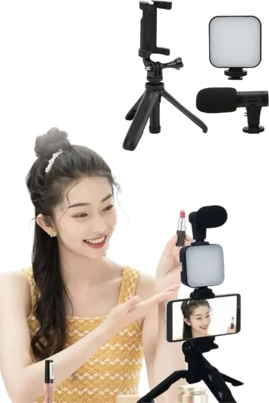 Kumandalı Mikrofonlu Tripod Telefon Tutucu Led Işık Seti