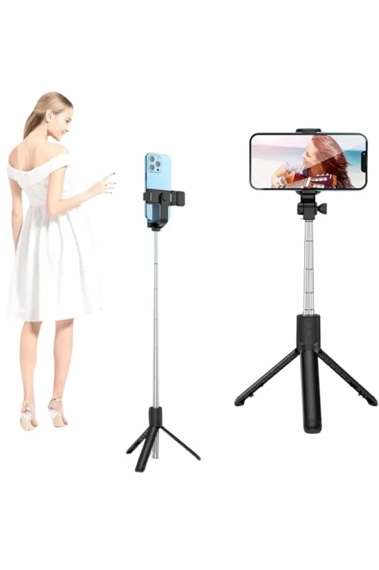Kompakt Bluetooth Kumandalı Selfie Çubuğu Tripod Telefon Tutucu