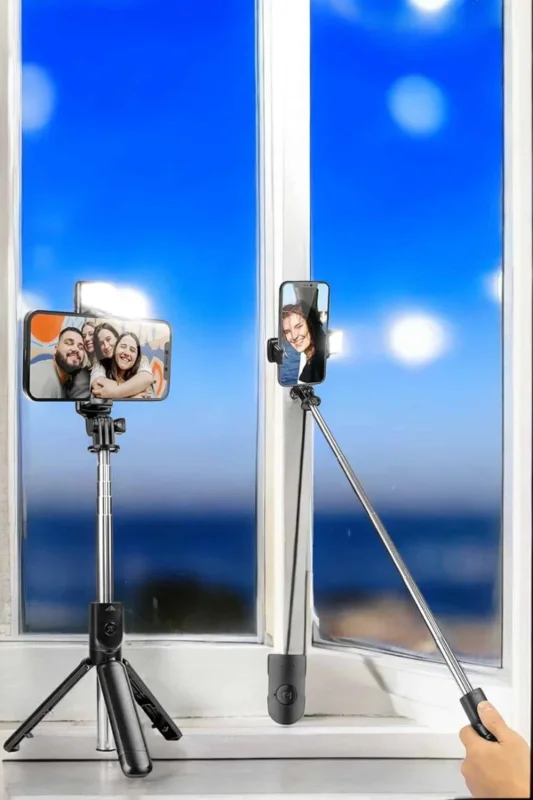 Siyah Tripod Selfie Çubuğu Kumandalı Telefon Tutucu 1 Adet