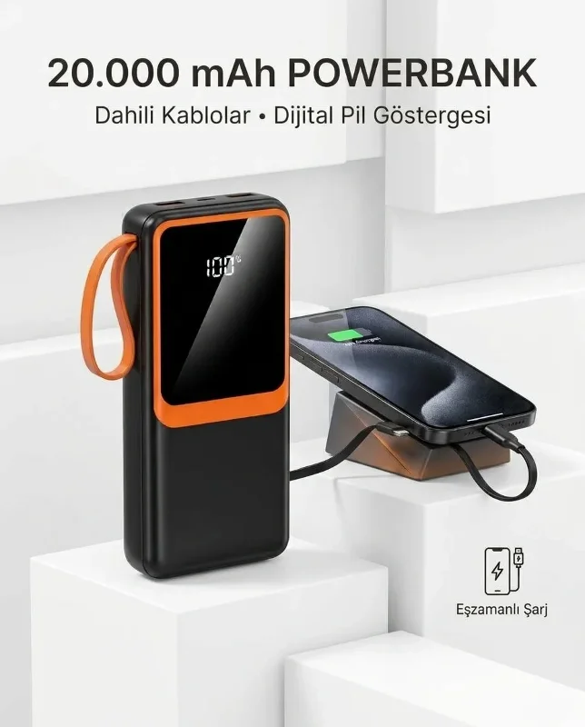 Pratik Taşınabilir Powerbank 20000 Mah Usb A Ve C Uyumlu