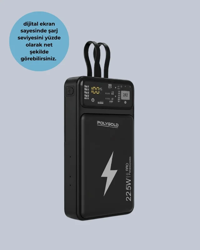 Yeni Nesil Hızlı Şarj Powerbank 10000 Mah Dahili Kablo